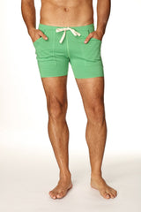 Transition yoga short bamboo green with white drawstring waistband and two front pockets for active comfort