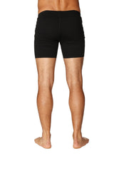 Black transition yoga short with snug fit and elastic waistband designed for athletic performance and comfort