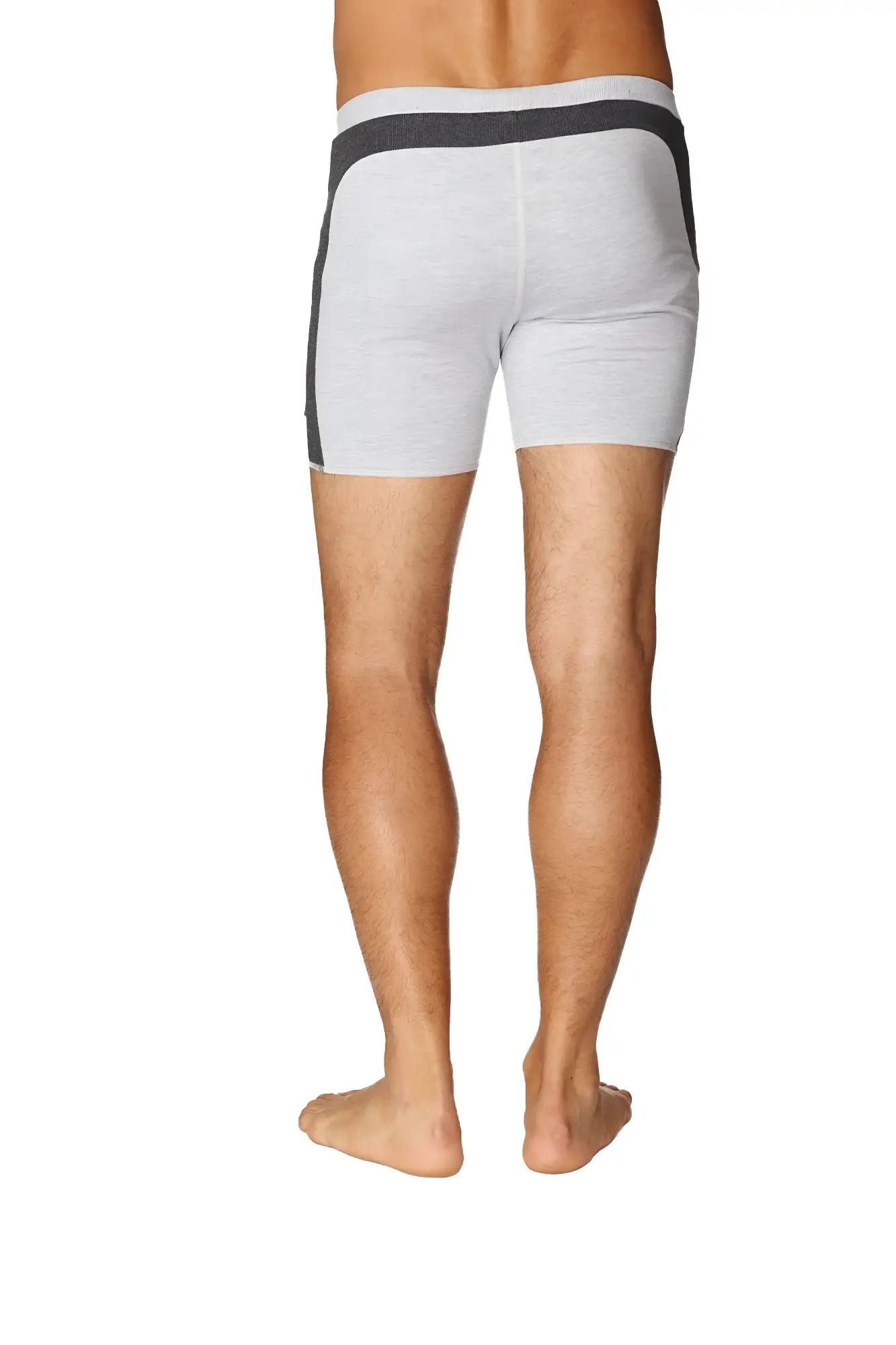 Transition yoga short gray w charcoal heathered briefs with dark gray waistband and side panels for active wear