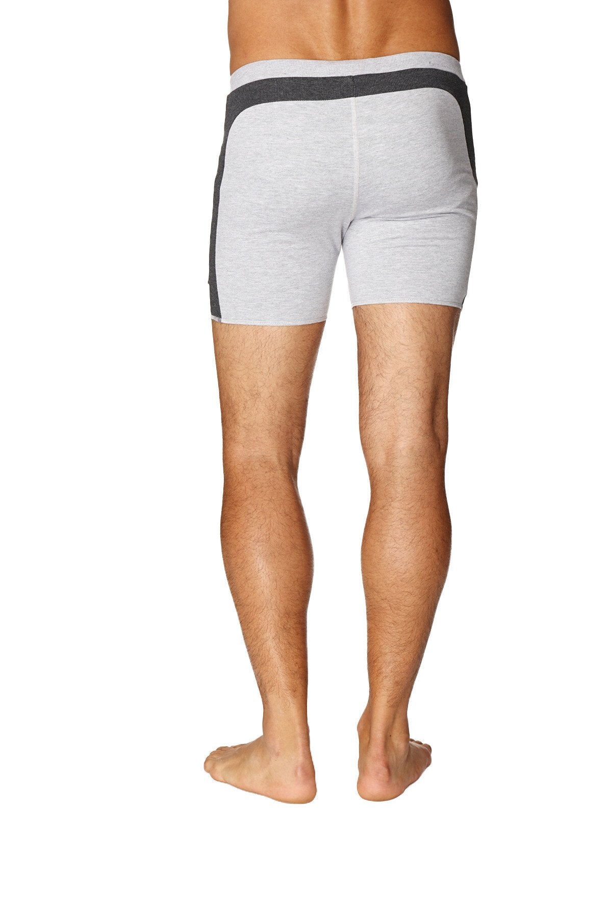 Transition yoga short gray w charcoal heathered briefs with dark gray waistband and side panels for active wear