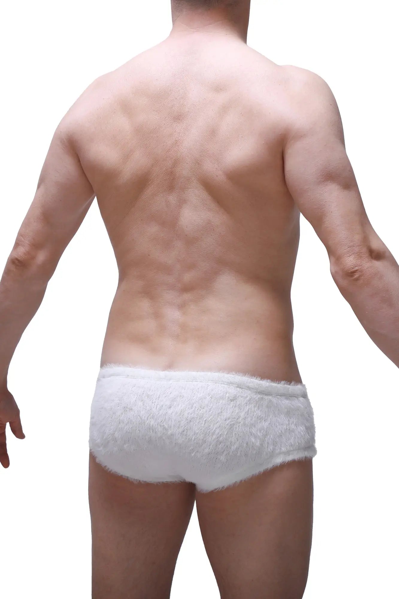 White fluffy lace-trimmed briefs trunk yeti white soft breathable fabric for comfortable everyday wear