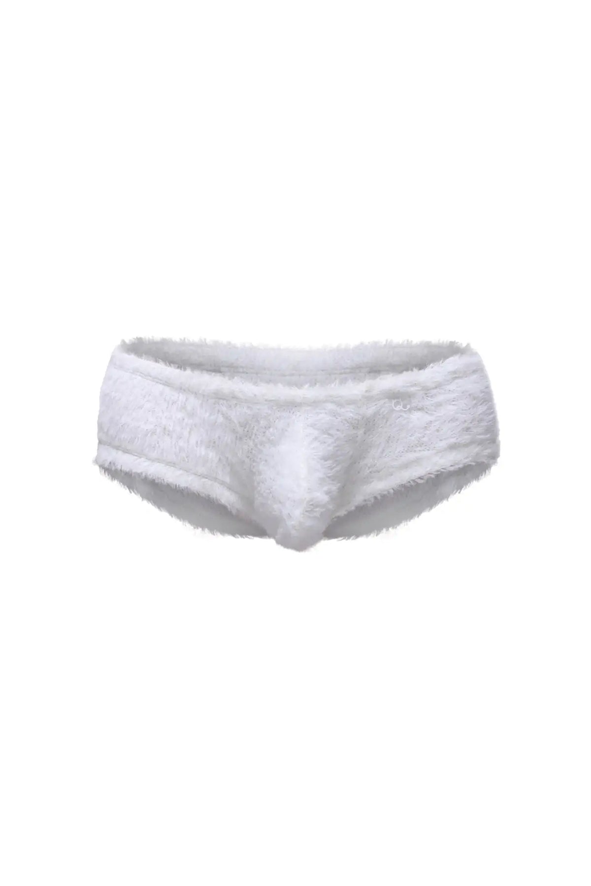 White fluffy lace-trimmed trunk yeti white underwear with soft textured fabric for comfortable wear