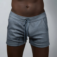 Gray TULIO linen texture shorts with drawstring waistband and side pockets in assorted colors front view