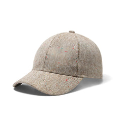 Beige tweed speckled baseball cap with subtle red and green flecks perfect for casual outdoor wear