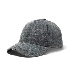 Gray tweed speckled baseball cap with herringbone pattern structured crown and curved brim