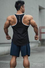 Jed North Herren Schnelltrocknendes Bodybuilding Workout Stringer-Top – schwarz/weiß abgesetzt