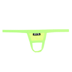 Neon green mesh thong ball holder with black u s logo patch for u station product model u0011-300