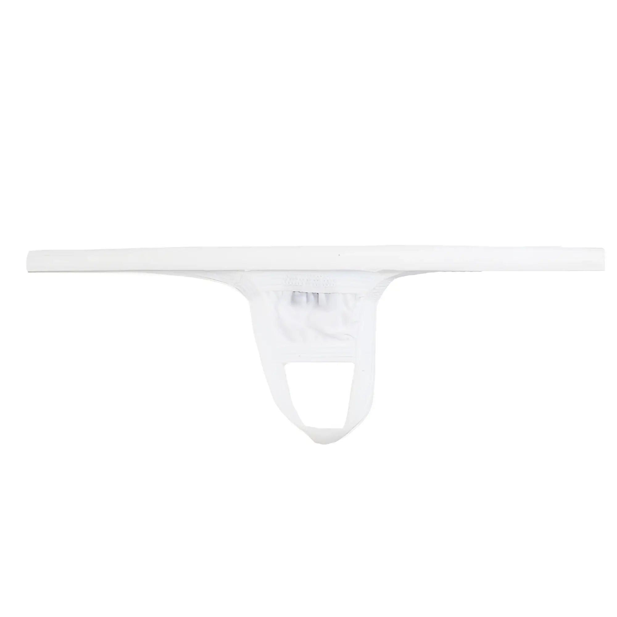 White cotton jockstrap with minimalist design u station ball holder white u0011-100 front view