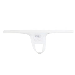 White cotton jockstrap with minimalist design u station ball holder white u0011-100 front view