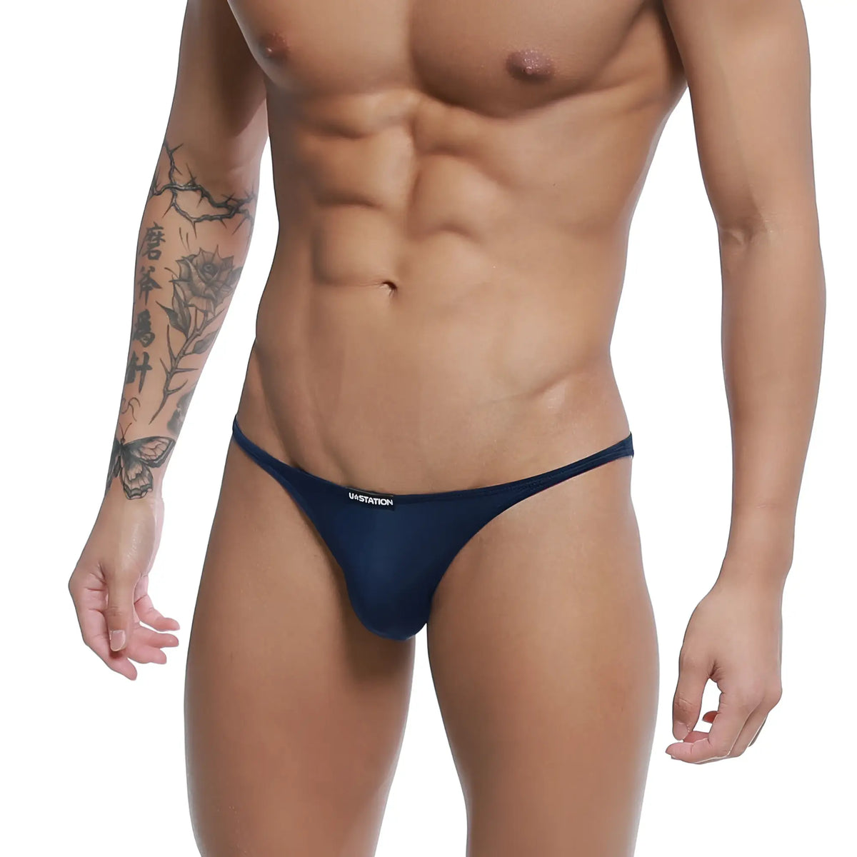 Navy blue ustation thong with sleek form-fitting design and smooth fabric from u-station me bikini dark blue u0032-199