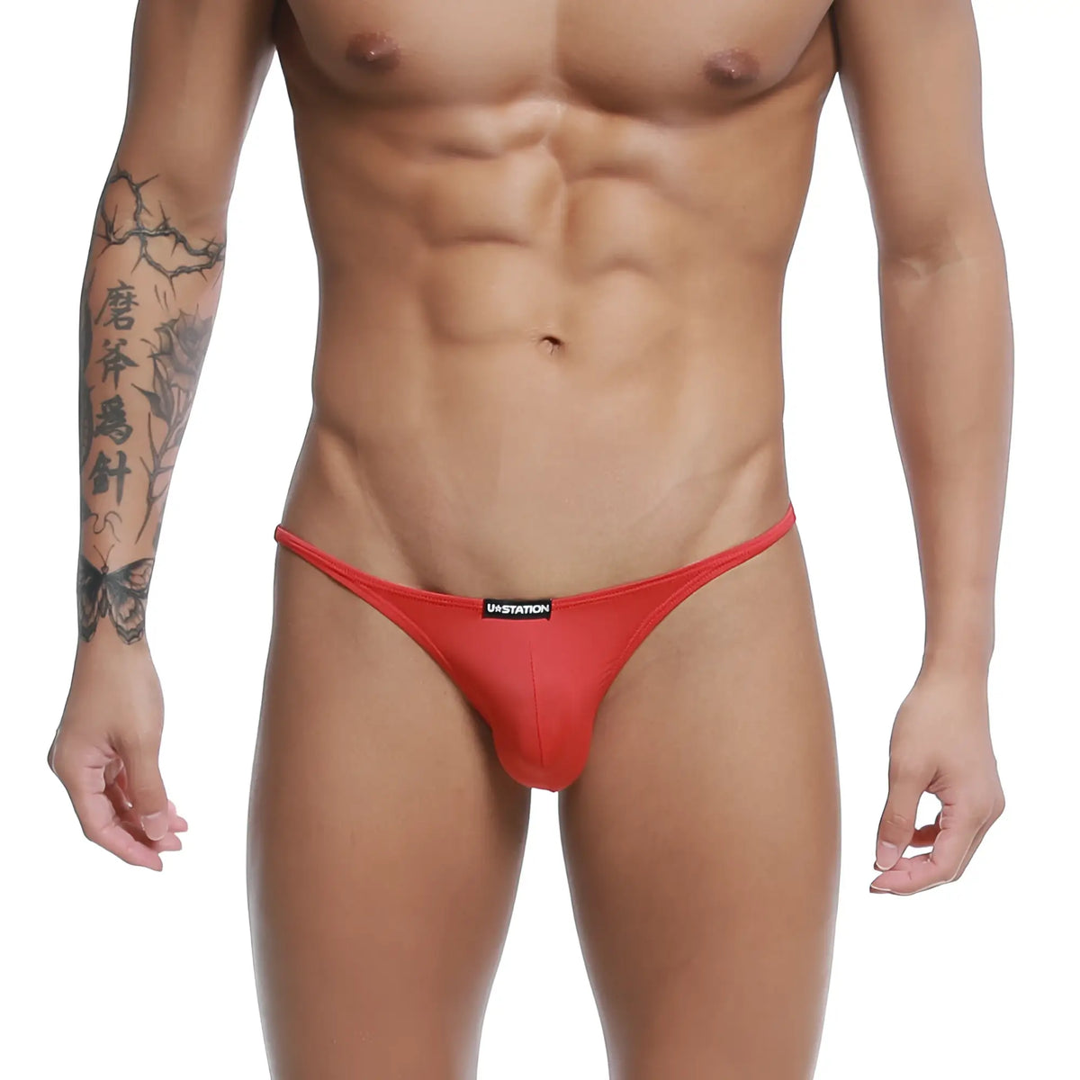 Red u-station thong bikini with a snug form-fitting design from u-station me bikini red u0032-600
