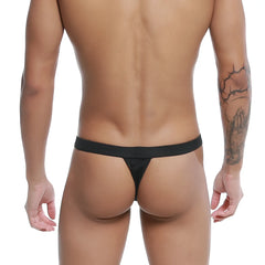 Black thong u-station bow thong black u0004-001 made of smooth stretchy fabric with narrow waistband shown from back