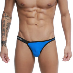 Bright blue thong bikini with black trim and station logo on waistband u-station calypso bikini royal u0012-432