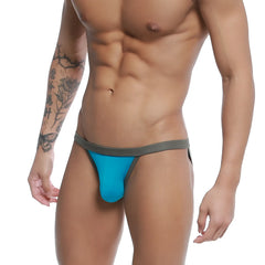 A vibrant turquoise thong bikini with a dark gray waistband and side straps from u-station frisa blue u1012-440