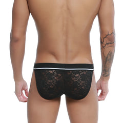Black lace briefs with white waistband trim in u-station lace bikini black u0092-001 style