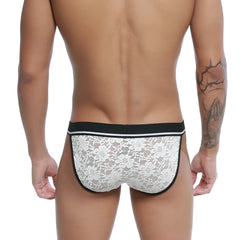 White lace bikini briefs with black trim and subtle floral pattern u-station lace bikini white u0092-100