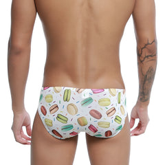 White swim trunks with a playful colorful macaron and sprinkle pattern from u-station macaron bikini u0022-112 collection