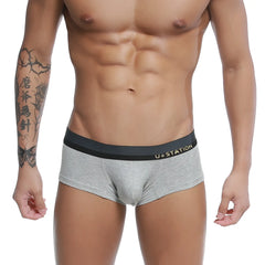 Gray heathered u-station nano boxer briefs with black elastic waistband and gold logo detailing u0015-020