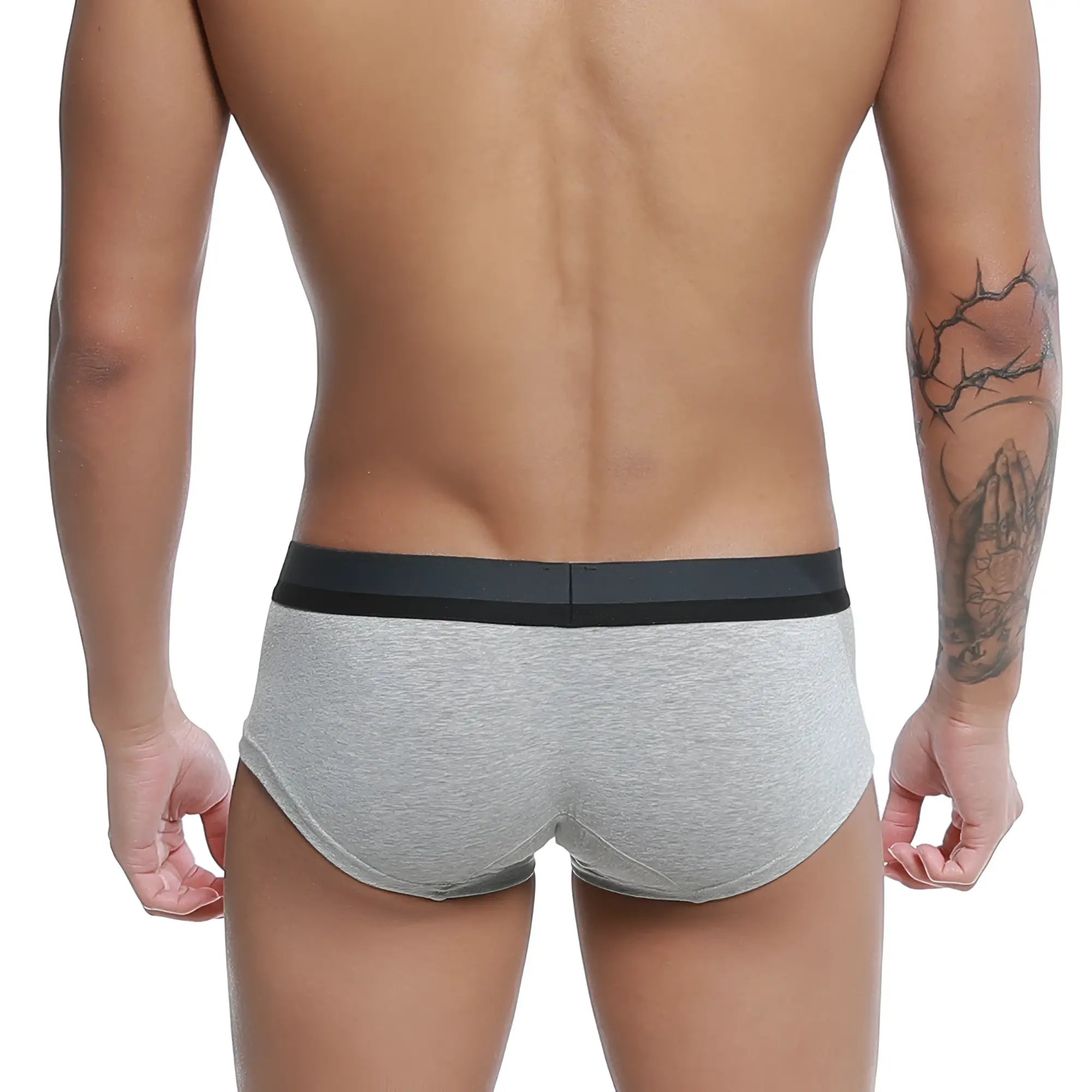 Gray heathered u-station nano boxer briefs with solid black waistband designed for comfortable everyday wear