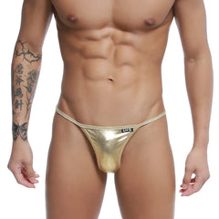 Gold metallic thong with black uxs logo on waistband from u station trendy thong collection u1114-710