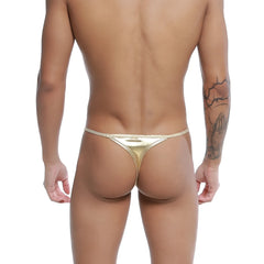 Gold metallic thong with shiny reflective finish and thin straps from U-Station trendy thong gold U1114-710 product line