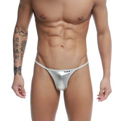 Silver metallic thong with subtle logo on waistband from U-Station trendy thong collection style U1114-040