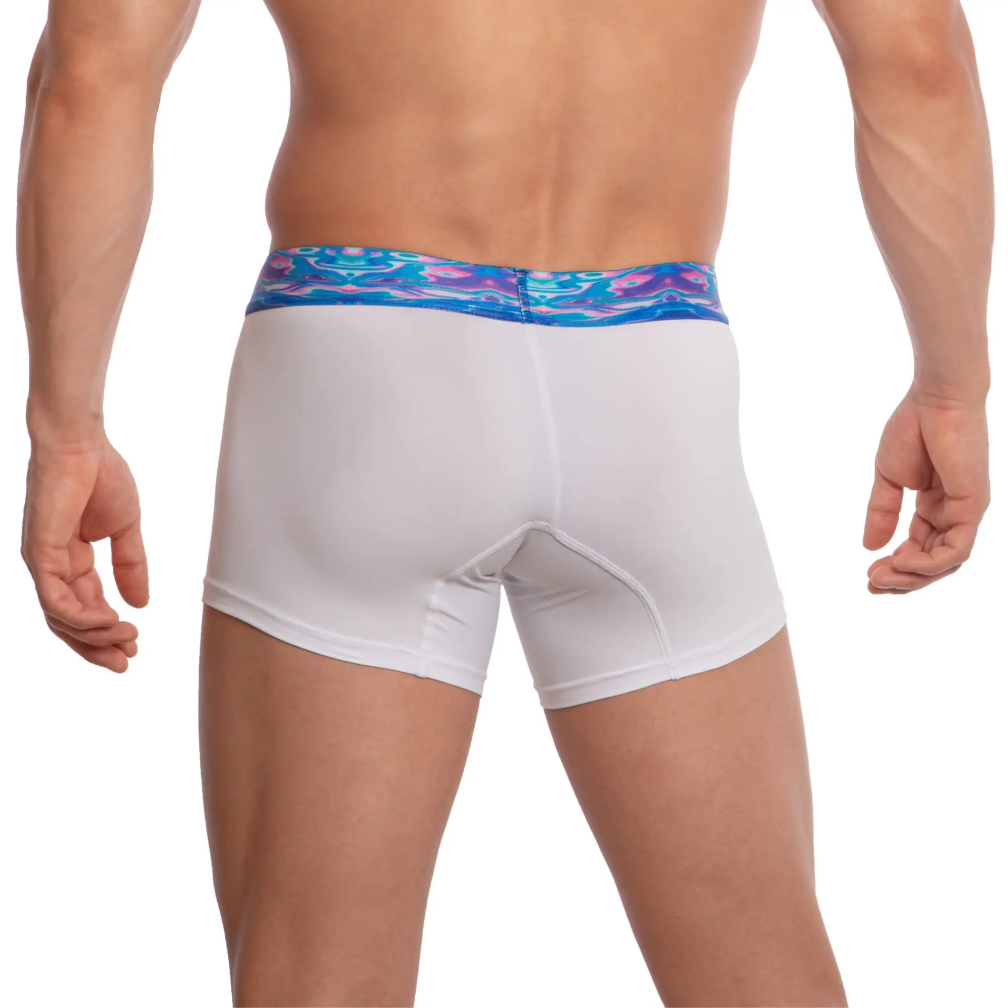 Udp udg002 boxer brief white with vibrant abstract blue and purple patterned waistband for comfortable wear