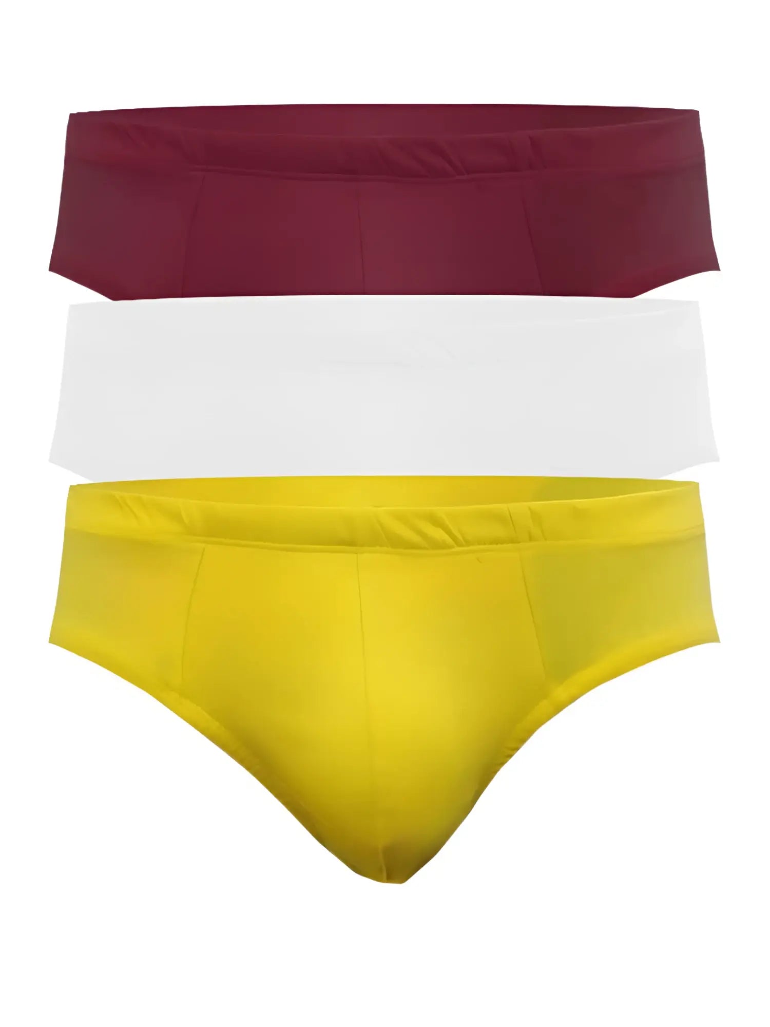 Ug contour basic brief 3-pack featuring three pairs of men’s cotton briefs in maroon white and yellow assorted colors