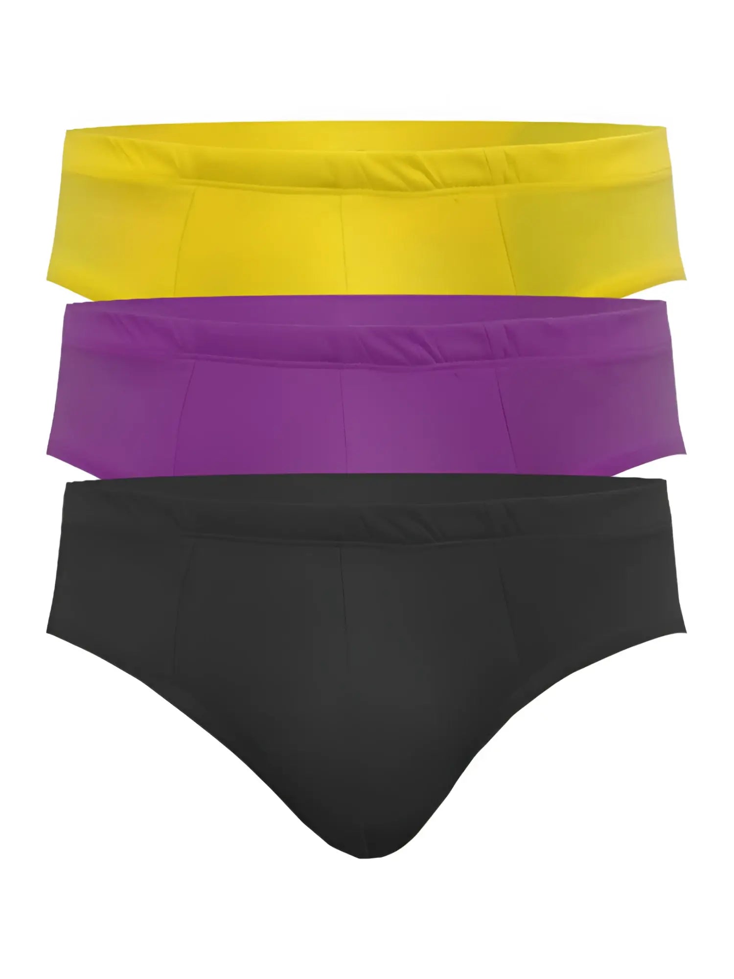 Three pairs of ug contour basic briefs in yellow purple and black breathable cotton blend for everyday comfort