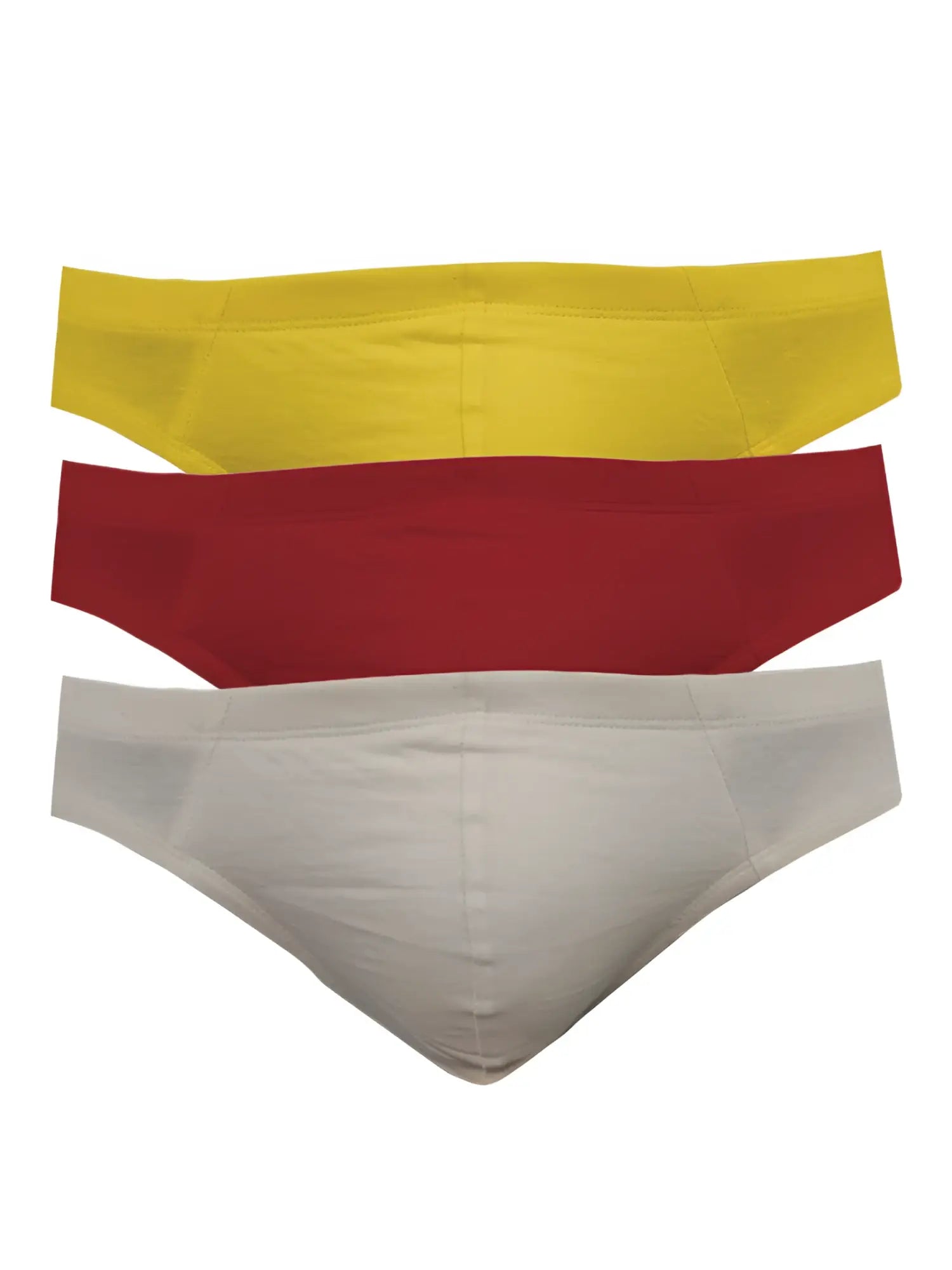 Set of three ug contour french men’s briefs in yellow red and white featuring a contoured pouch for comfort
