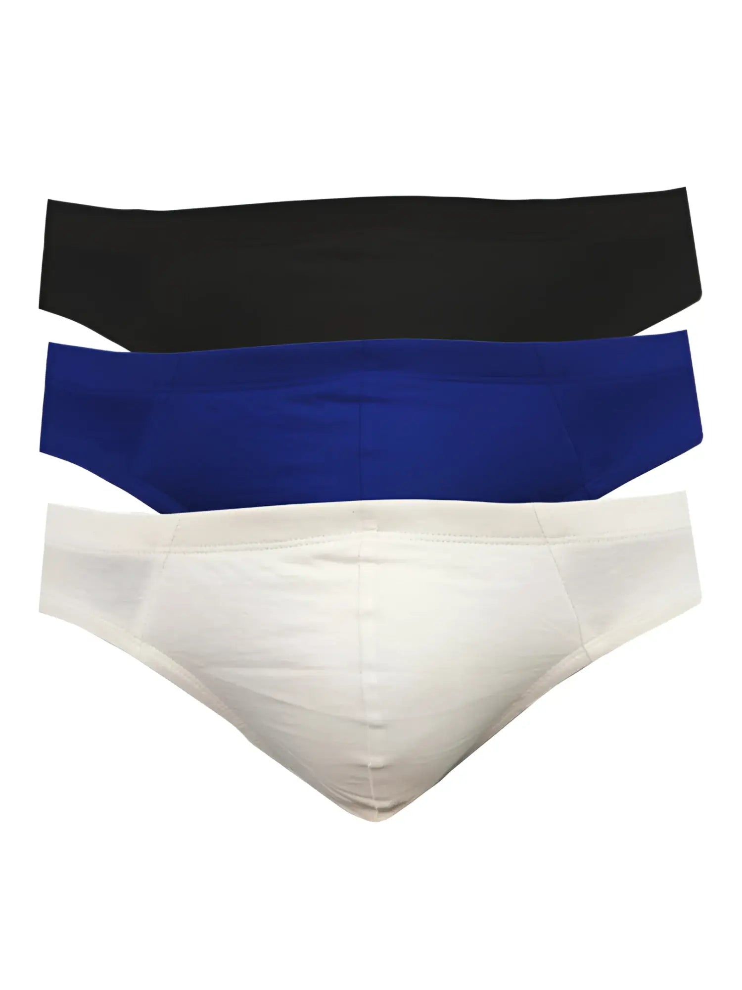 Three-pack of ug contour french brief men’s briefs in black royal blue and white with contour pouch design
