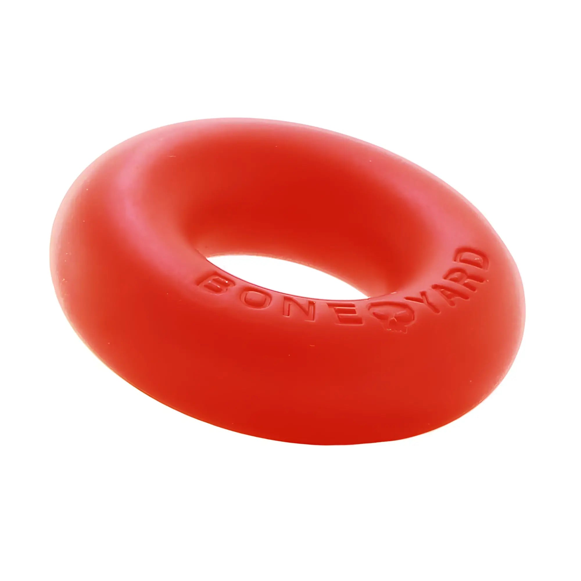 Bright red smooth ultimate silicone ring with bone yard embossed on its surface
