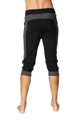 Black and gray ultra-flex tri-color cuffed yoga pants with ribbed waistband and heathered gray side panels