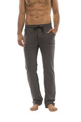 Ultra flex yoga track and yoga sweat pant in charcoal with black drawstring waistband and side pockets in comfortable fit