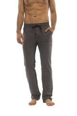 Ultra flex yoga track and yoga sweat pant in charcoal with black drawstring waistband and side pockets in comfortable fit