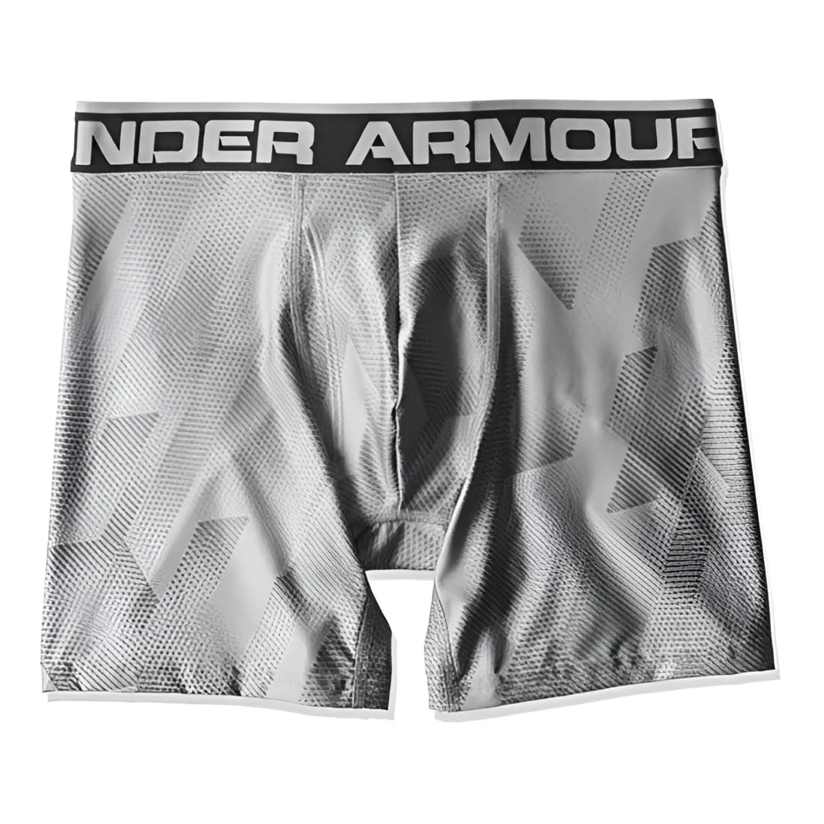 Under armour original 6in boxerjock boxer briefs in printed grey with geometric pattern and black waistband size xs