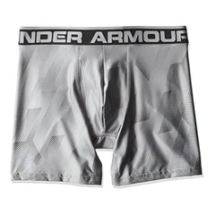 Under armour original 6in boxerjock boxer briefs in printed grey with geometric pattern and black waistband size xs