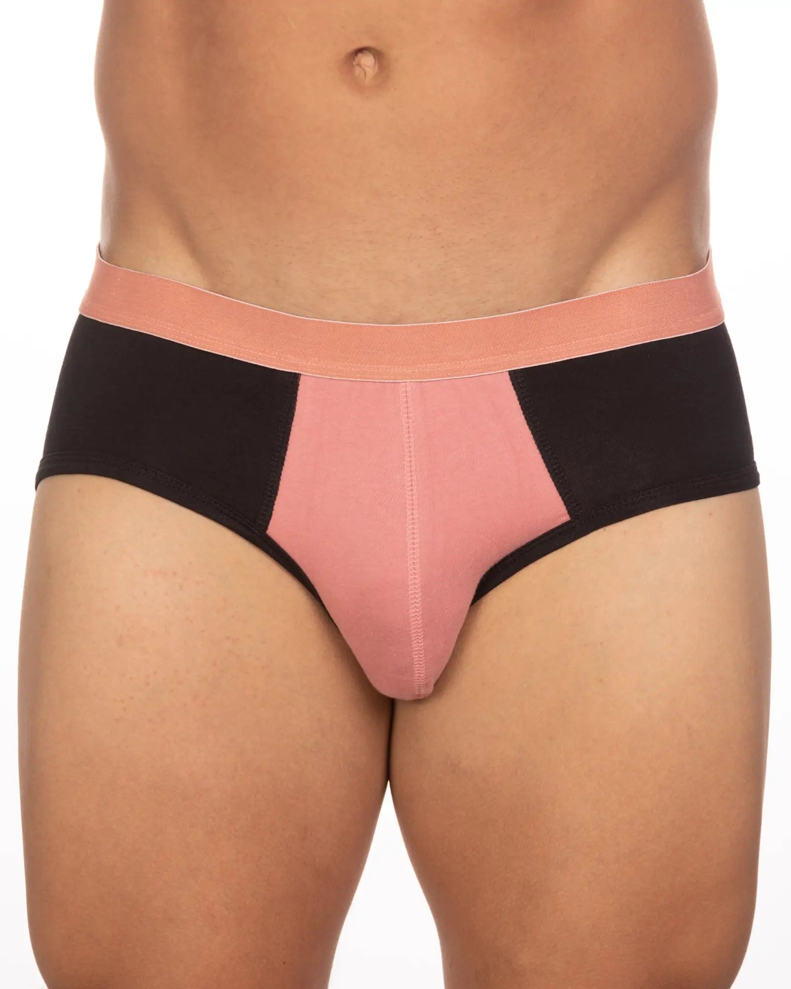 Undergear Basix Stan two-tone briefs in black and pink with a peach elastic waistband in size S and 2XL
