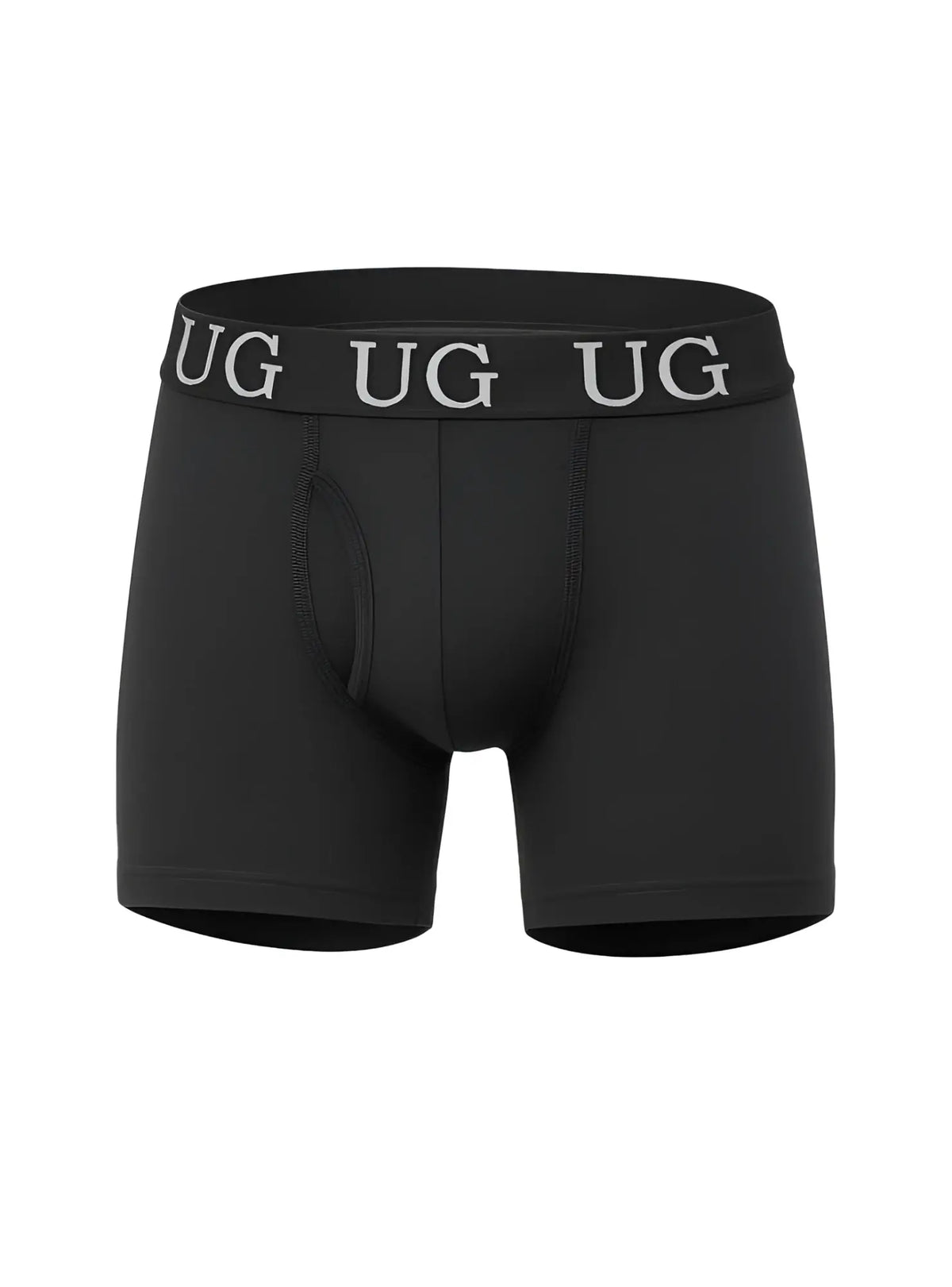 Black undergear fly front cotton boxer brief with gray ug logo band and comfortable breathable fabric