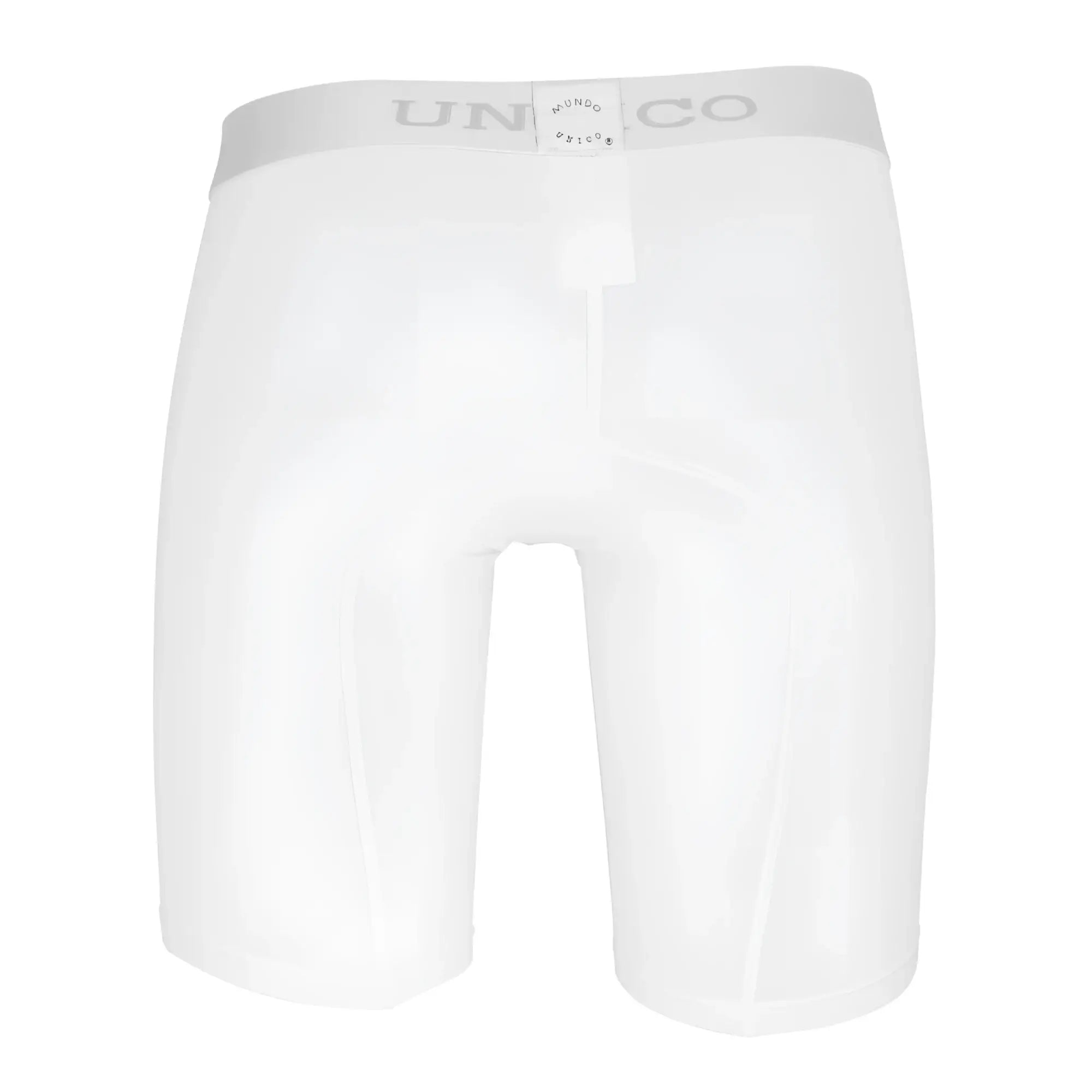 White uniqlo boxer briefs with a subtle gray logo waistband made from cristallino microfiber in white color