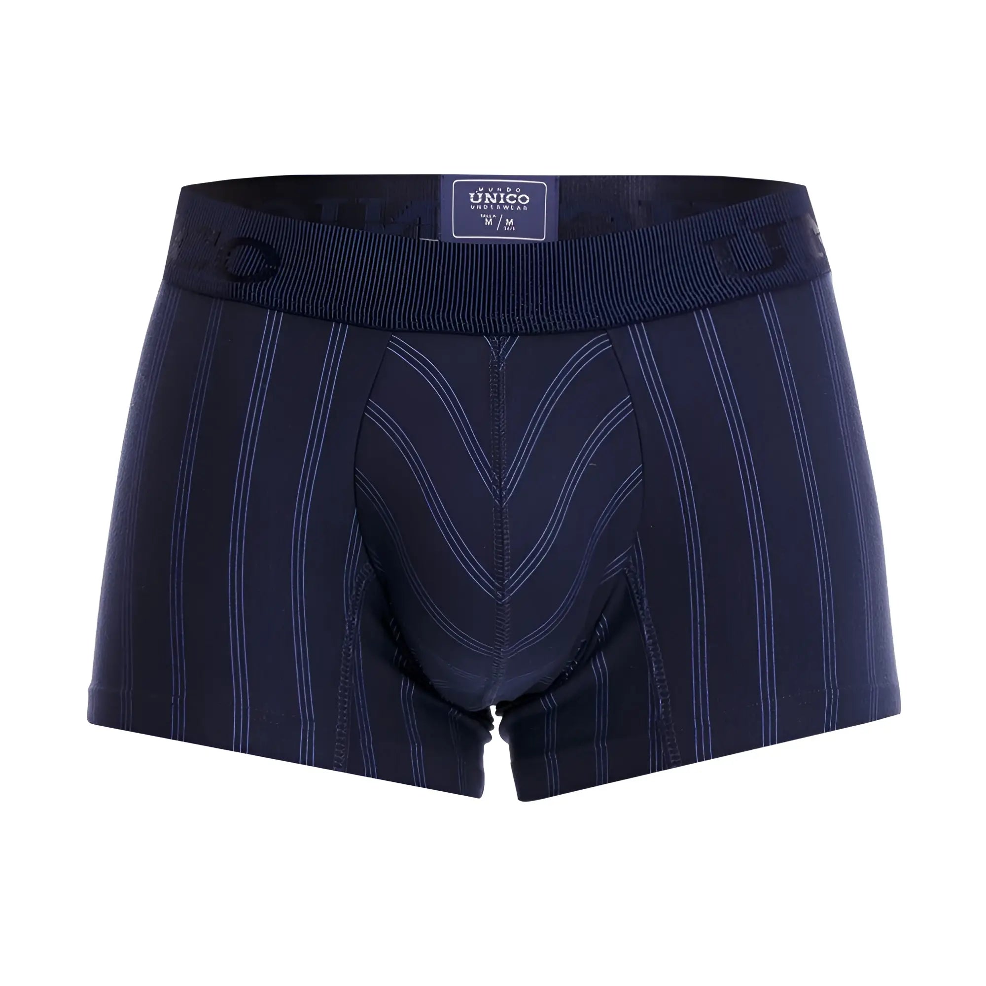Unico 22100100103 senda trunks navy blue striped men’s boxer briefs with subtle white pinstripes and reinforced stitching