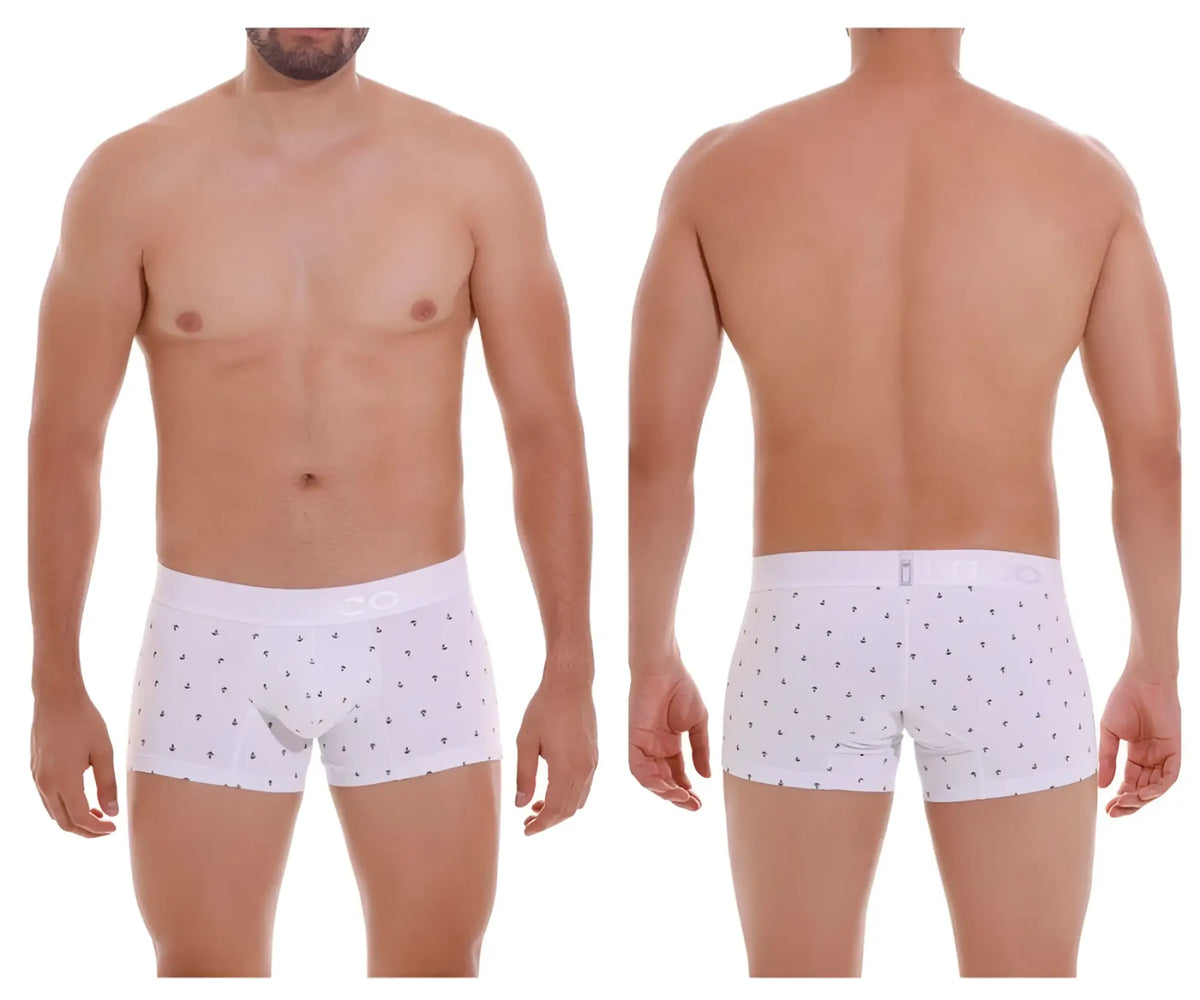 White boxer briefs unico 22110100101 naviero trunks color 29-white with small black anchor pattern