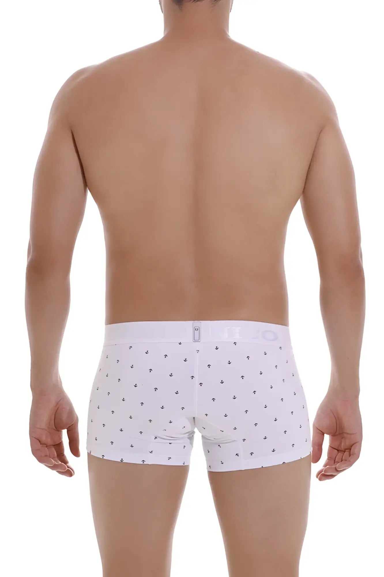 White unico naviero trunks boxer briefs with a subtle navy anchor pattern on soft breathable fabric