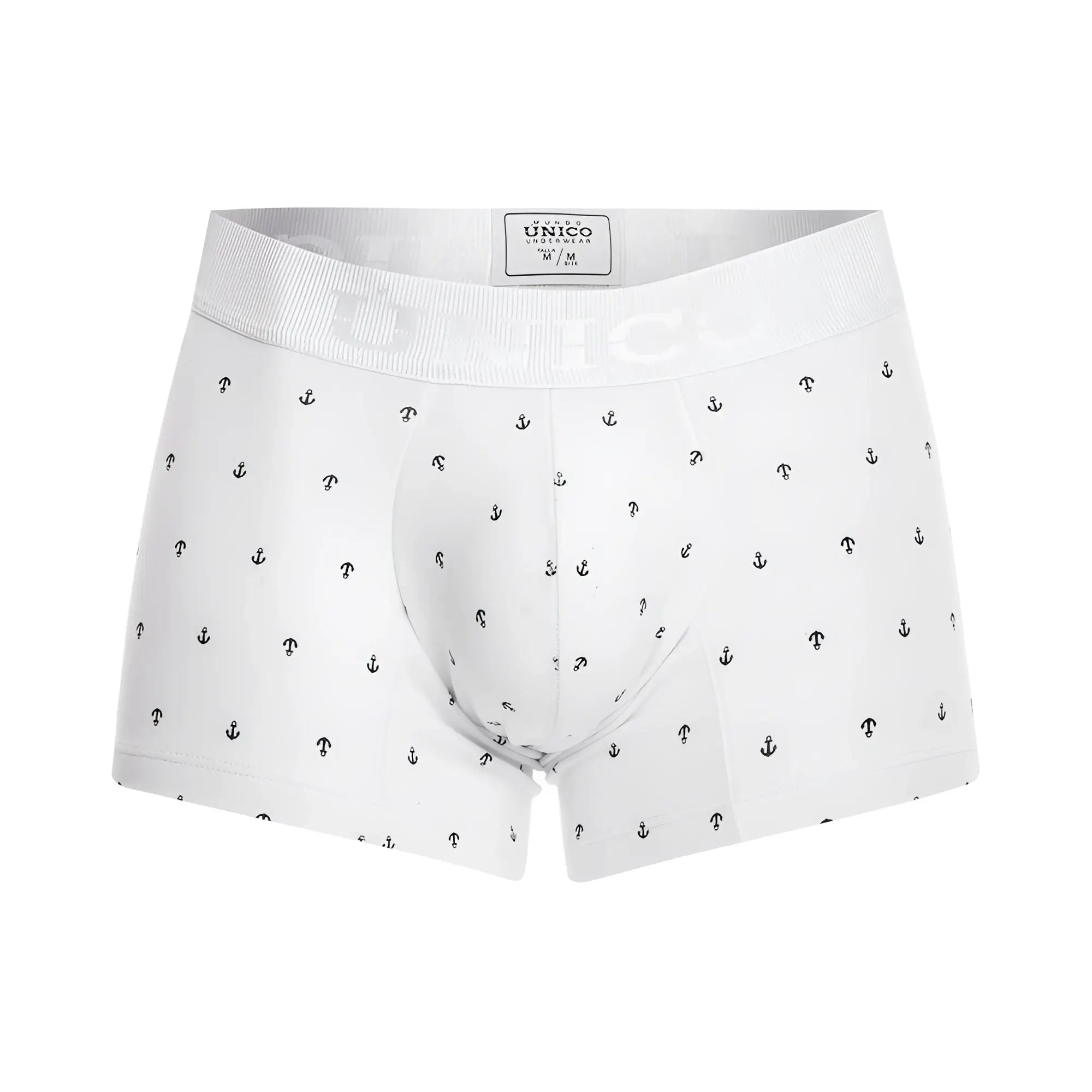 White unico 22110100101 naviero men’s briefs with subtle black anchor and t pattern on white fabric