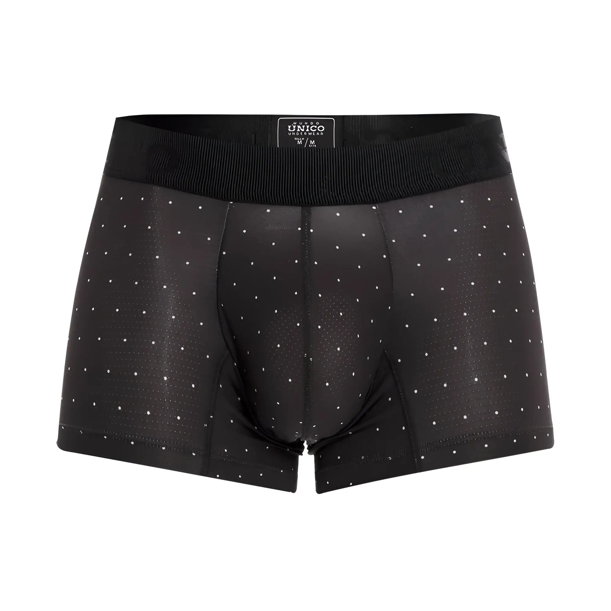 Black unico 22110100103 astros trunks boxer briefs with white polka dots and textured mesh detailing