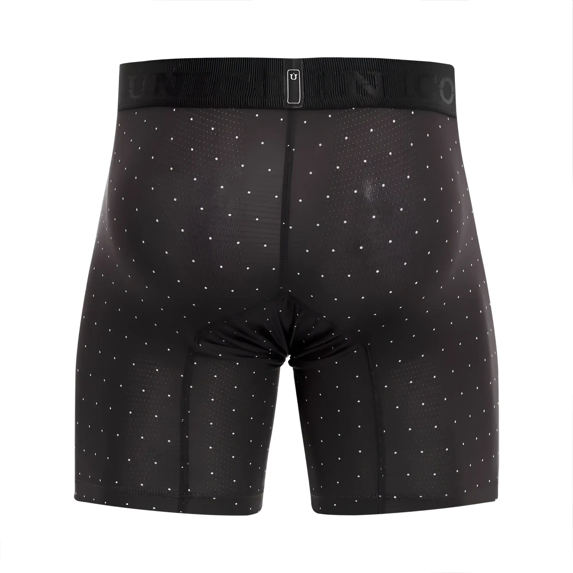 Black unico 22110100203 astros boxer briefs with subtle white dot pattern and ribbed waistband for athletic use