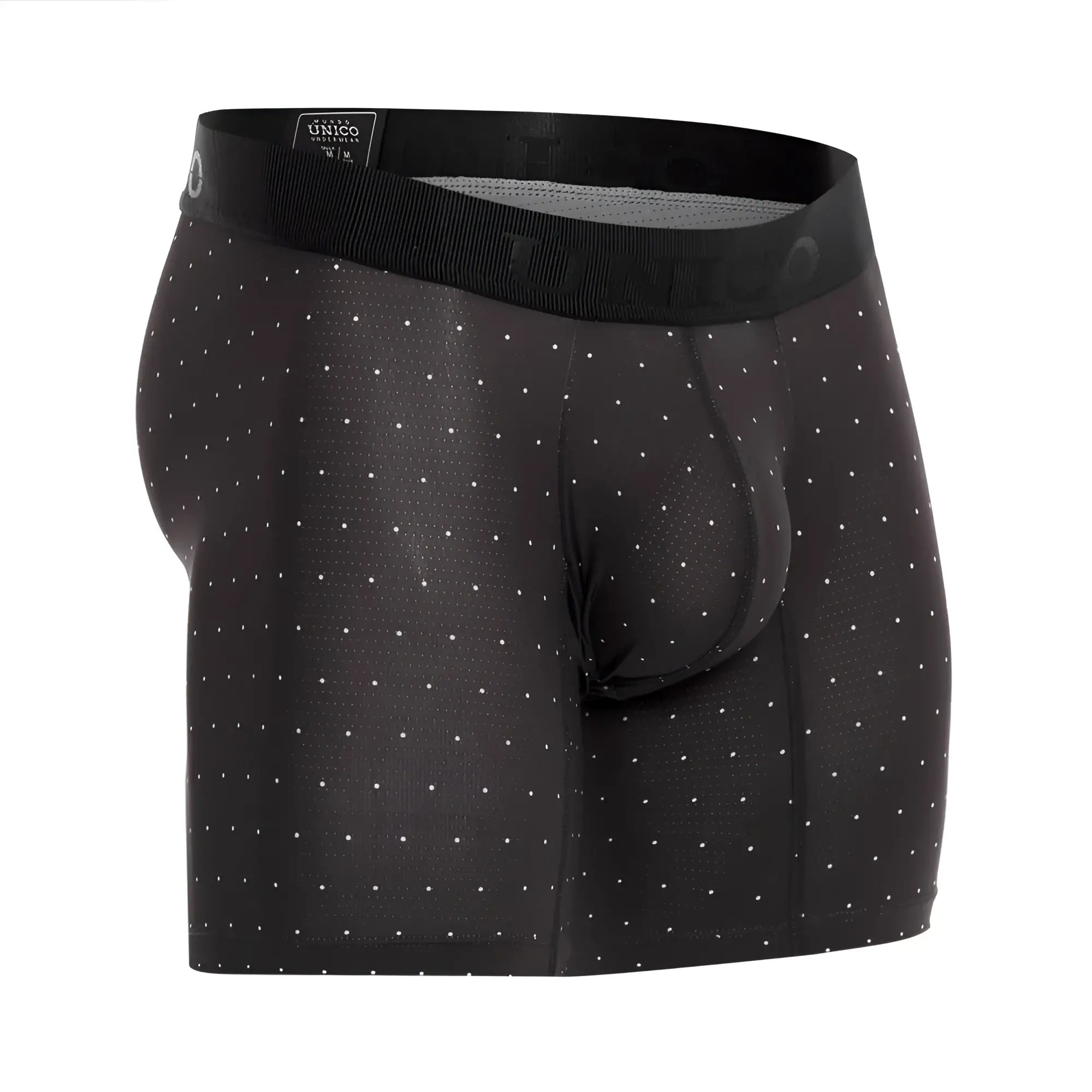 Black unico 22110100203 astros boxer briefs with subtle white dot pattern and reinforced mesh fabric for comfort