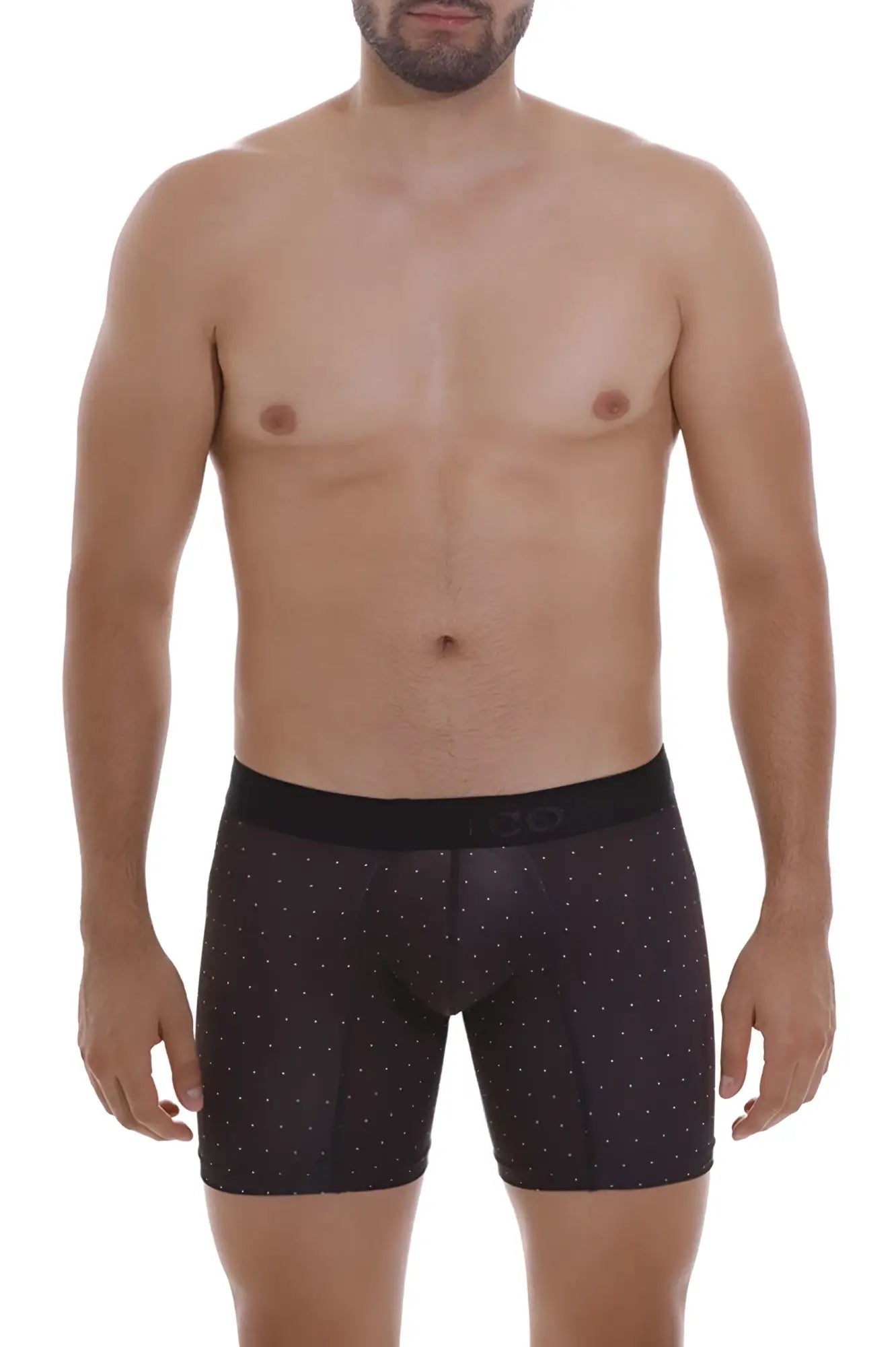 Black unico 22110100203 astros boxer briefs with subtle white dot pattern and black waistband with 3d logo