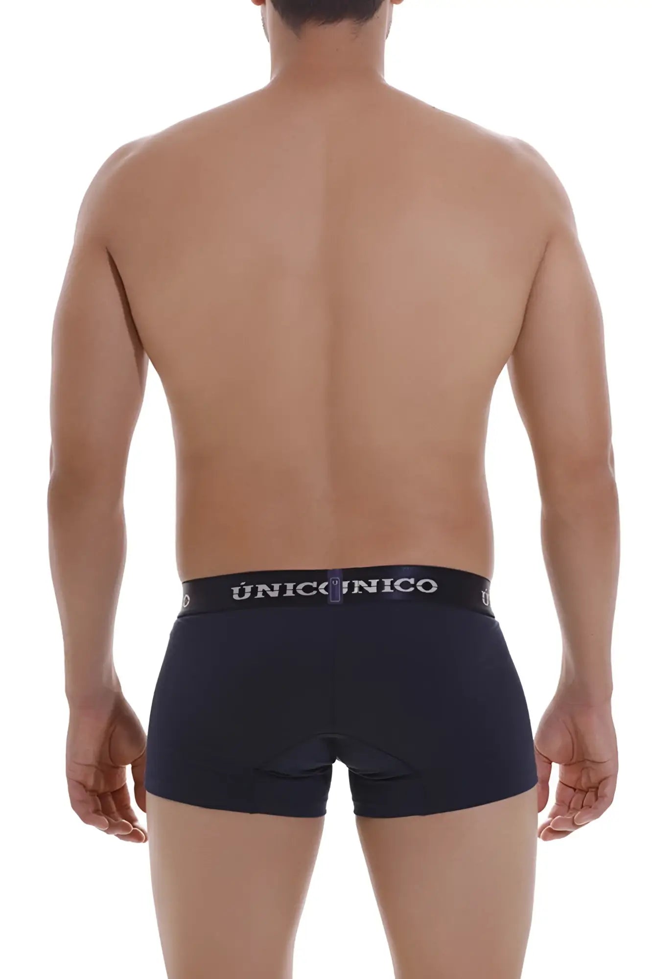 Black unico 22120100102 profundo a22 men’s briefs with white logo band and dark blue trunks color 82 front view