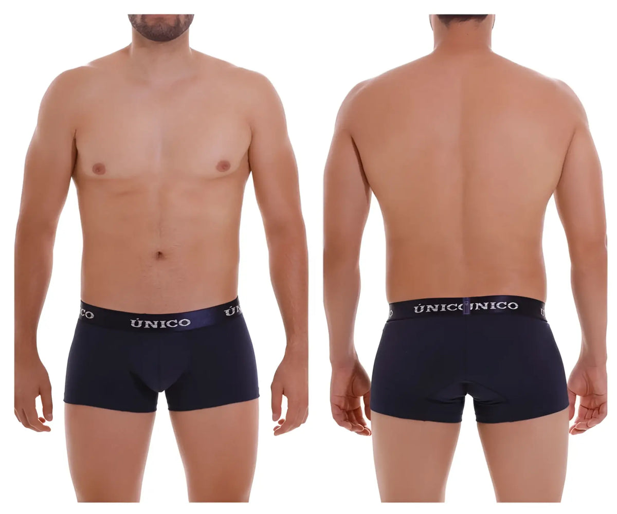 Navy blue unico brand briefs with a white logo band in profundo a22 trunks color 82 dark blue front view